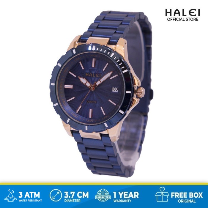 ✅Ori Jam Tangan Sporty Wanita Navy Halei 8033L Biru Rosegold Fitur Tanggal Bisa Gojek