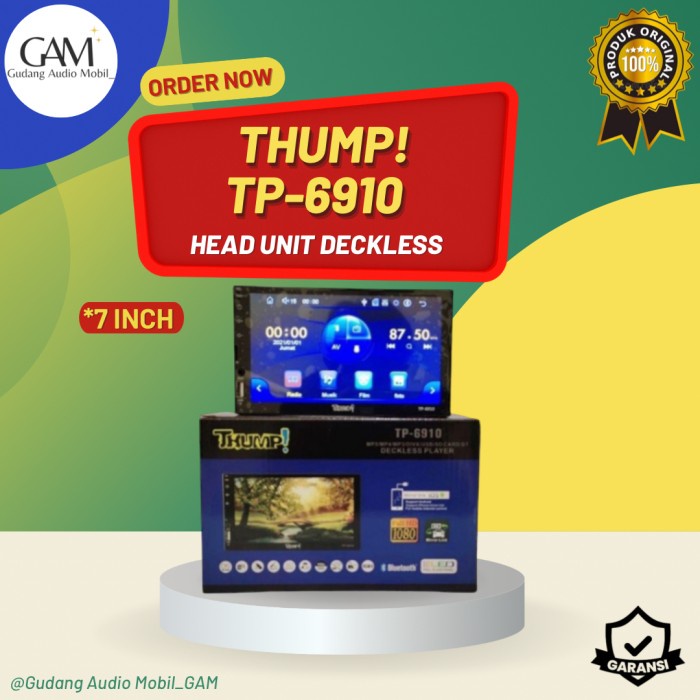 ✅Termurah Head Unit Deckless 7 Inch Mp5 Thump Tp-6910 / Tv Deckless Terbaru