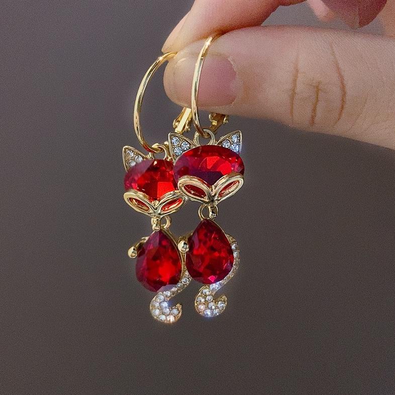 AWET Anting Import Fox warna merah kristal / Anting mewah premium / anting sangjit / aksesoris sangj