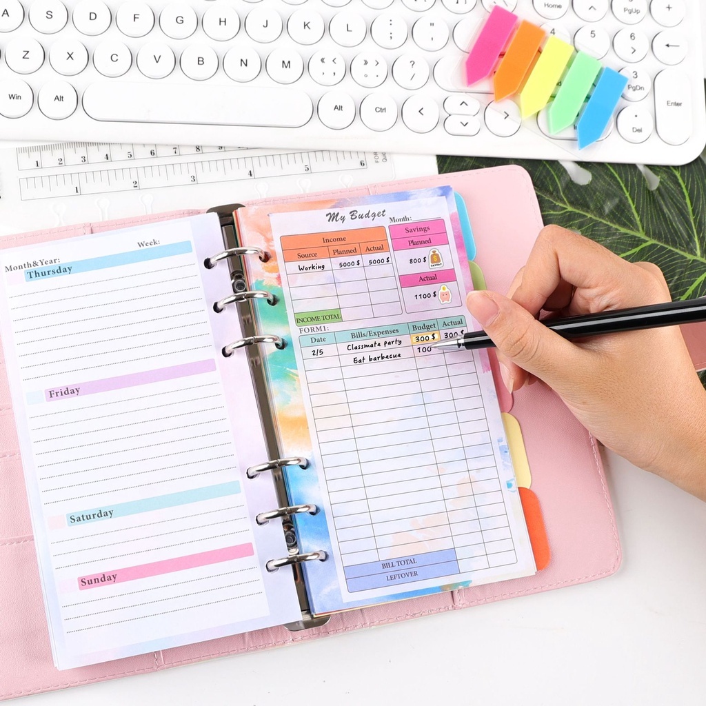 

【A6 Budget Sheet】 Binder Pengganti Inti 6 Lubang Daun Longgar Buku Catatan Rencana Mingguan Bulanan A6 Binder Pengatur Uang Anggaran