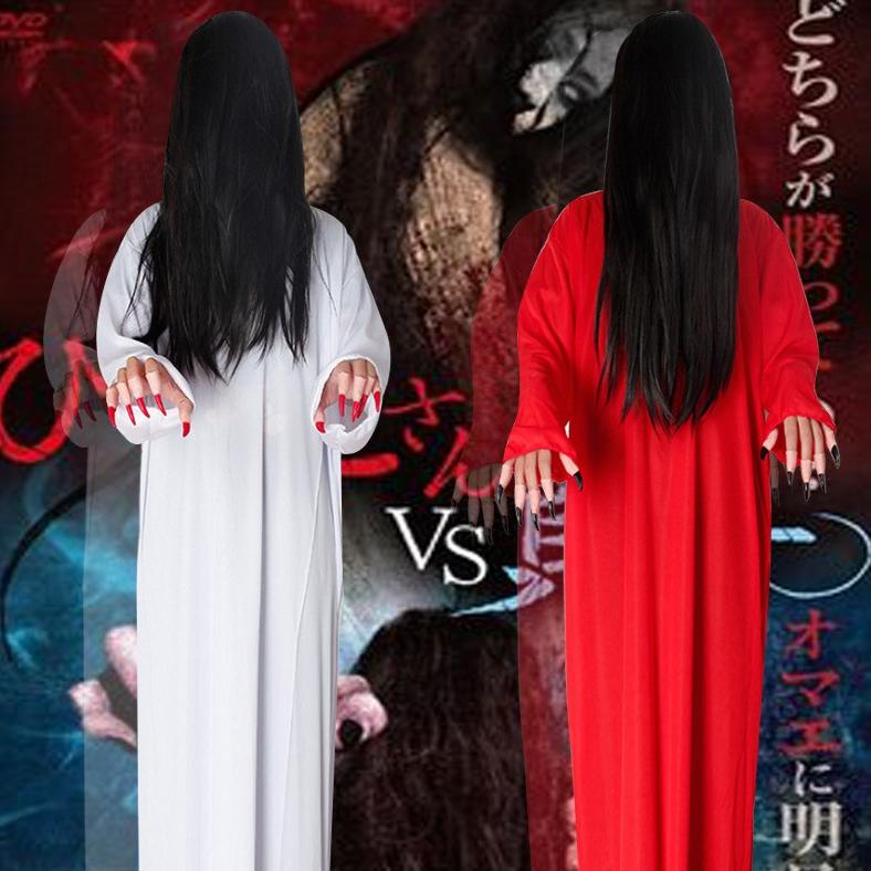 TERLARIS kostum dan wig sadako the ring cosplay costume kostum halloween hantu party setan kuntilana