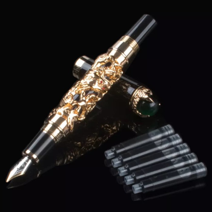 

Gaya Jinhao Golden Dragon King Play Pearl Fine 18Kgp Nib Fountain Pen Black