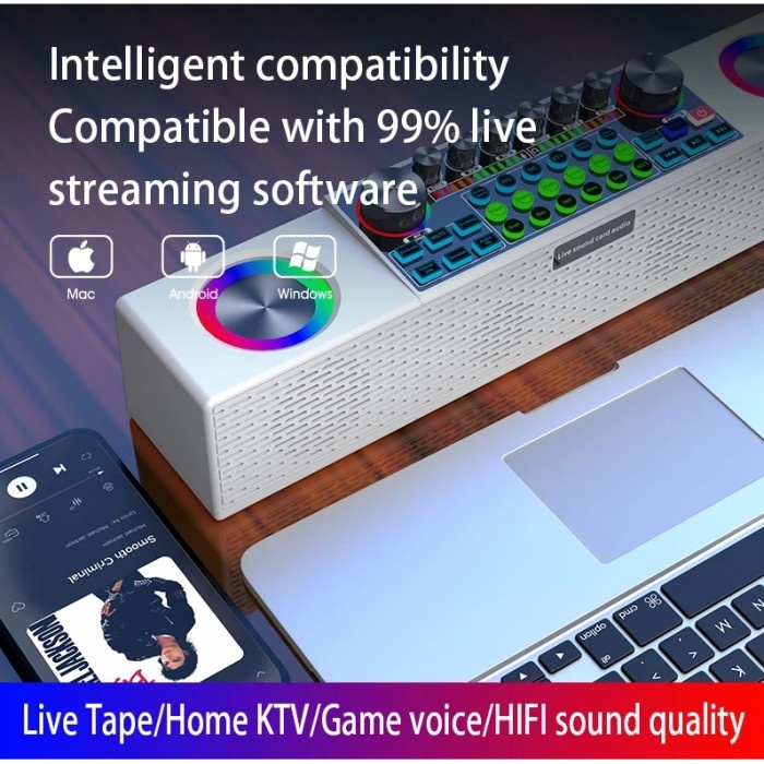 Live Soundcard SY6 Bluetooth Speaker 2 Mic Wireless Microphone Karaoke