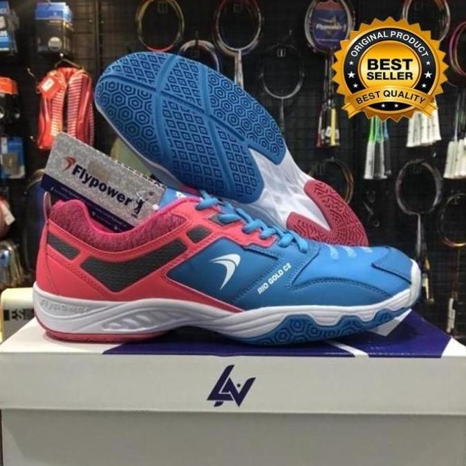 Sepatu Badminton Flypower Rio Gold C2 Liliana Natsir Blue Pink Ori Berryandano