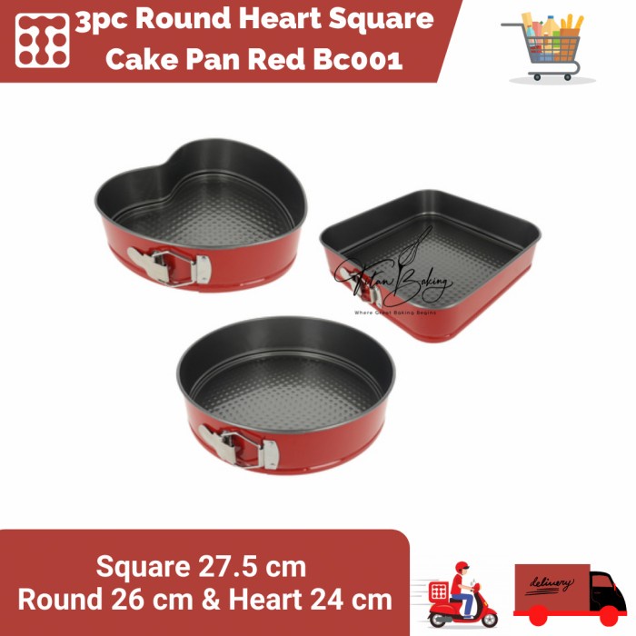 

✅Termurah Loyang Kue Teflon Warna Merah Set Bentuk Kotak Bulat Dan Hati Bc001 Limited