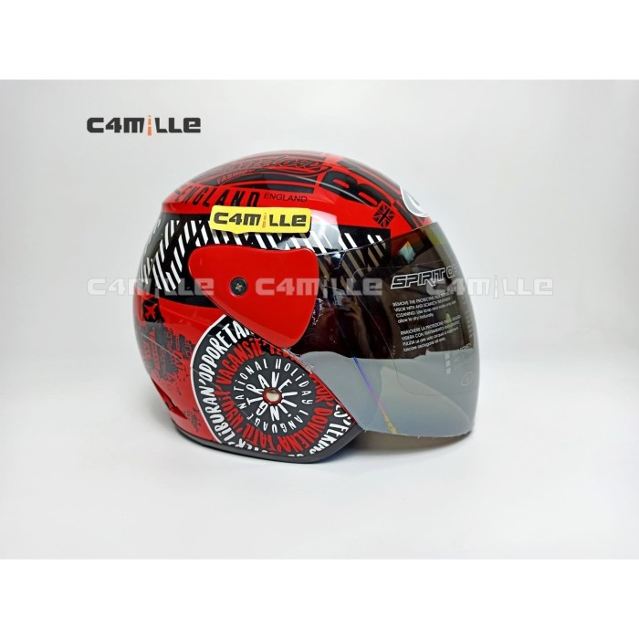 ✨New Helm Gm Evo Bigben Red Black Half Face Bisa Gojek