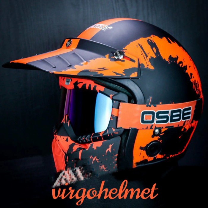 ✨New Mvstar Helm Racing  Army Orange  Goggle Mask  Cross Half Bisa Sameday