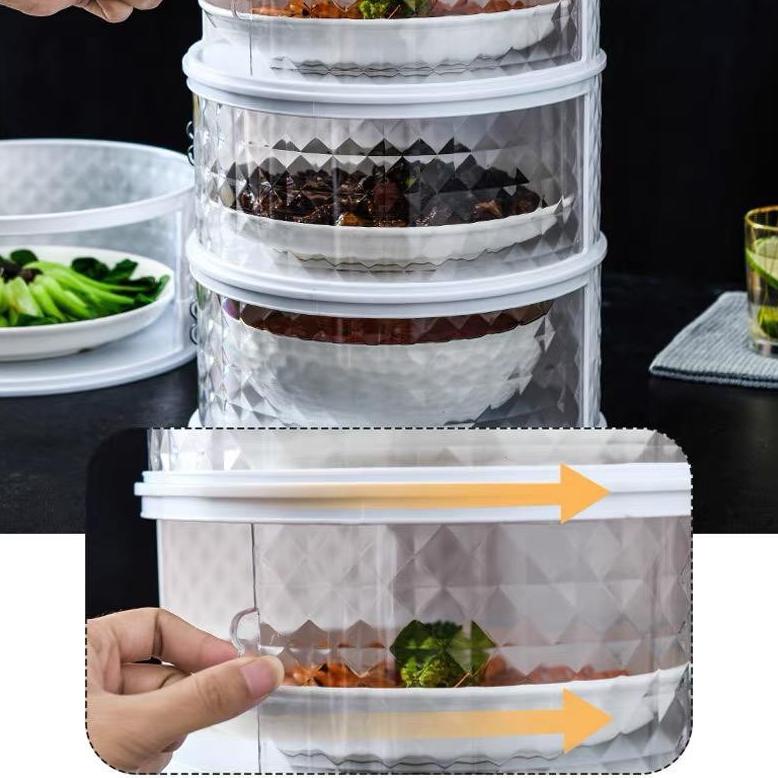 PROMO SPECIAL Tudung saji 4 susun Rak makanan kaca motif 4 tingkat 4 layer TERMURAH