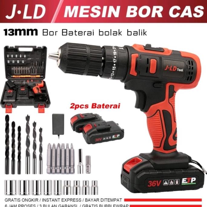 Jld 13Mm Mesin Bor Baterai 36V Impact Bor Cas Bor Kayu Bor Tembok Bor Ready