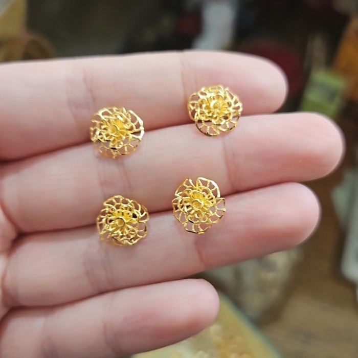 ✨Termurah Giwang Bunga Kendari Kuning Anting Tusuk Kembang Emas Asli 700 Ubs 70 Terbatas