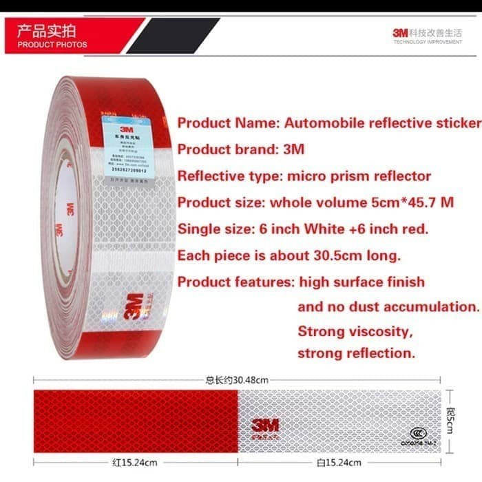 

✨Sale Sticker Reflective / Scotlight Merah Putih 3M 45 Meter Bisa Gojek