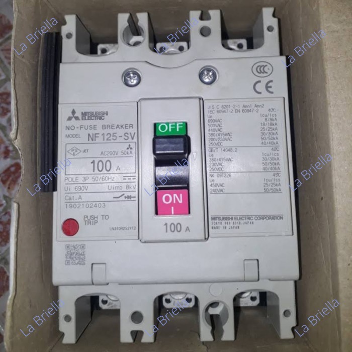 ✨Original Mccb Mitsubishi No-Fuse Breaker Nf125-Sv 3P 100A Nf125Sv Terbaru