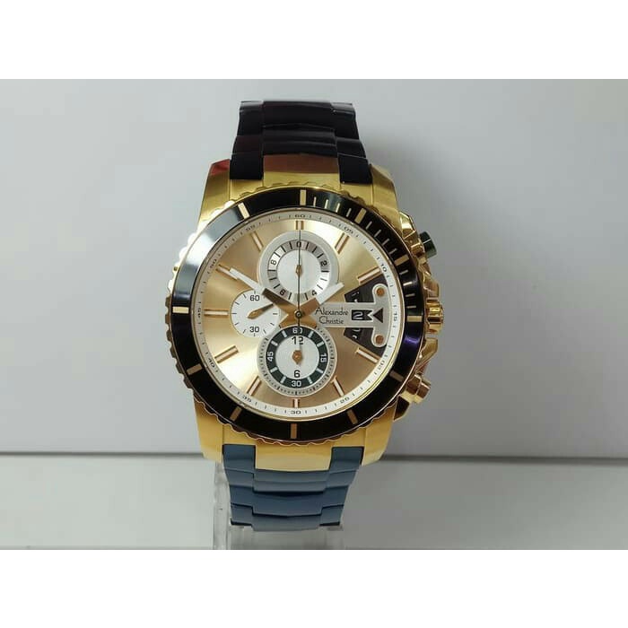 ✅Sale Jam Tangan Pria Alexander Christie Ac 6455 Cowok Gold Blue Terbaru