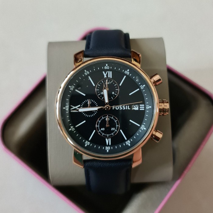 ✅Sale Jam Tangan Branded Ori Fsl Bq1704 Dm 4.2Cm.Navy Leather Strap Berkualitas