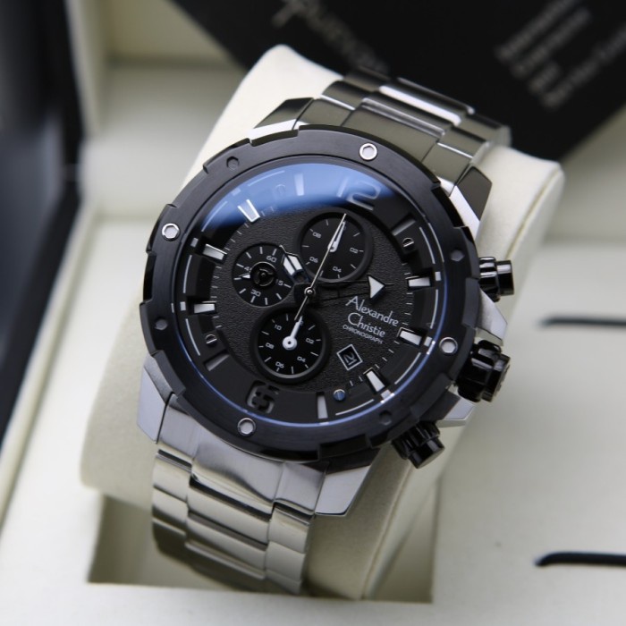 ✅Sale Jam Tangan Pria Alexandre Christie Ac 6410 Ac6410 Silver Black Terbaru