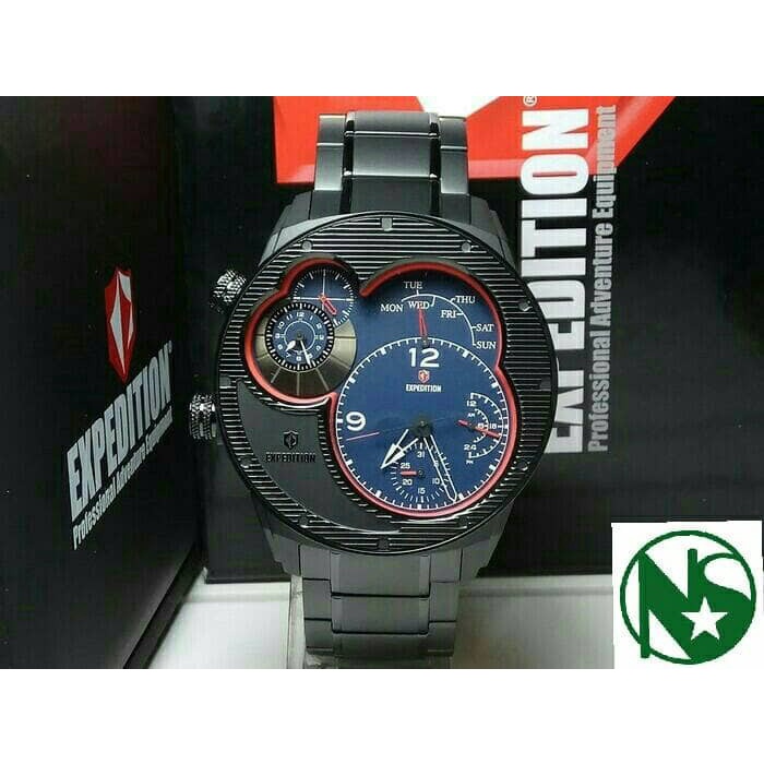✅Sale Jam Tangan Pria Expedition E6737 Double Time Black Steel Blue Original Terbaru