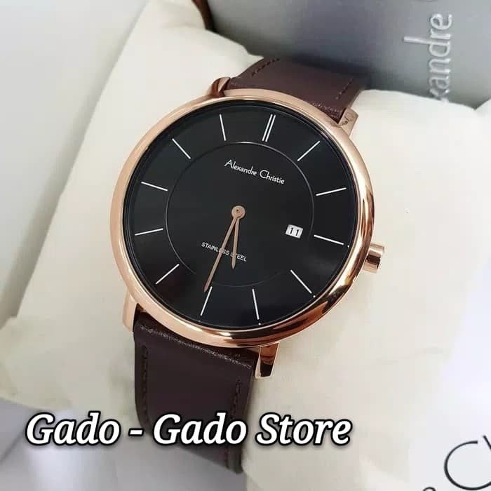 ✅Sale Jam Tangan Pria Original Alexandre Christie Ac8589 Rose Gold Black Diskon