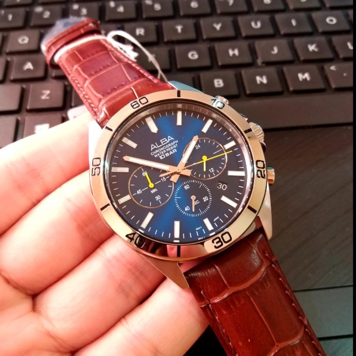 ✅Ready Alba At3H31X At3H31X1 Silver Blue Brown Leather Jam Pria Original Ori Bisa Gojek