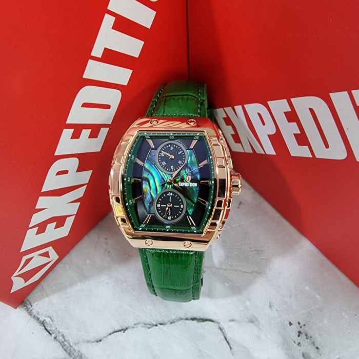 ✅Original Jam Tangan Wanita Expedition E6782B Kulit Hijau Diskon