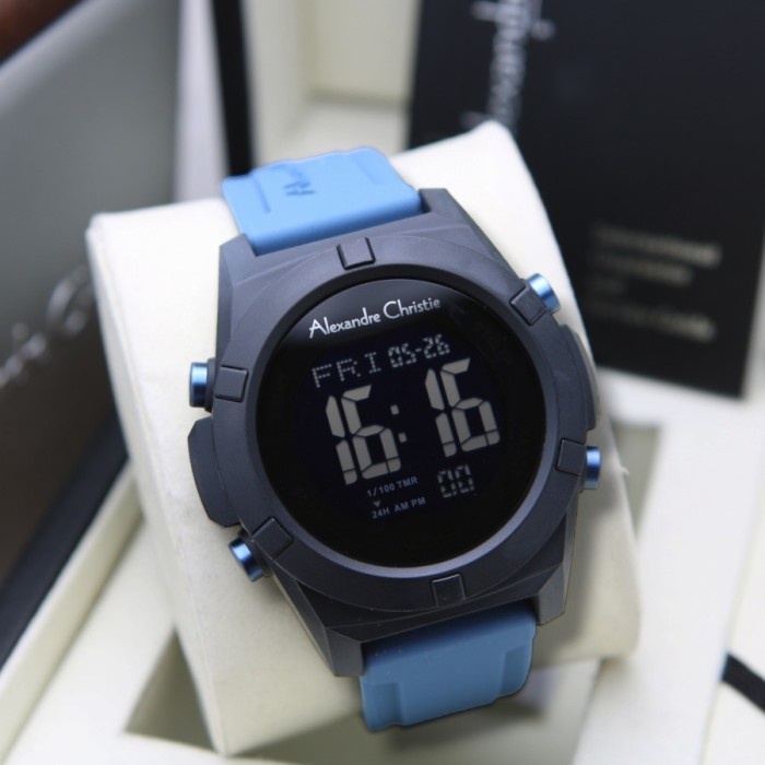 ✅Ori Jam Tangan Pria Ac Alexandre Christie 9371 Digital Karet - Blue Black Diskon