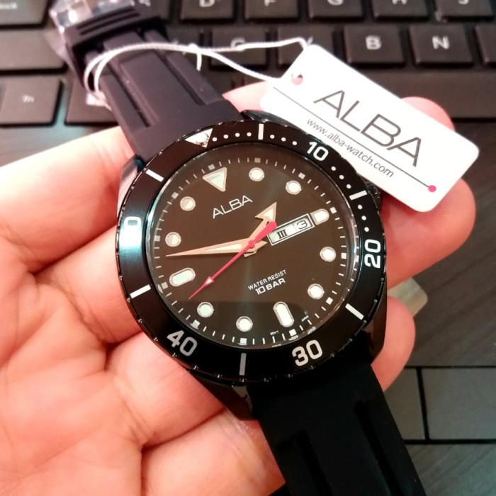 ✅Ori Alba Aj6119X1 Aj6119X Full Black Jam Tangan Pria Original Ori - Rubber Berkualitas