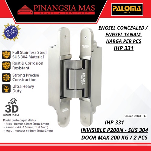 [Ori] Engsel Hinge Paloma Concealed P200 Silver #Engsel Tanam Pintu/ Ihp 331 Terbaru