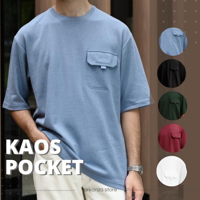 Baju Kaos Saku Polos Oversize Pria Wanita Kaos Saku Pendek Cotton 30s