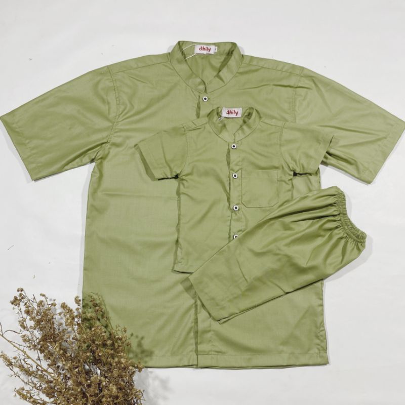 Kemeja Koko Couple Ayah Anak Sage Green, Baju Koko Anak