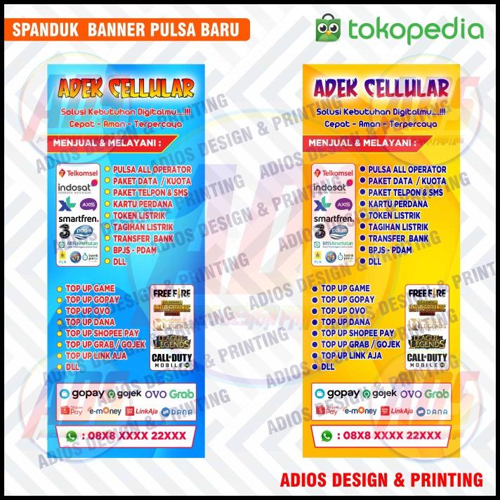 BEST DEAL SPANDUK KONTER PULSA BANNER PULSA BIRU KUNING UKURAN VARIASI 