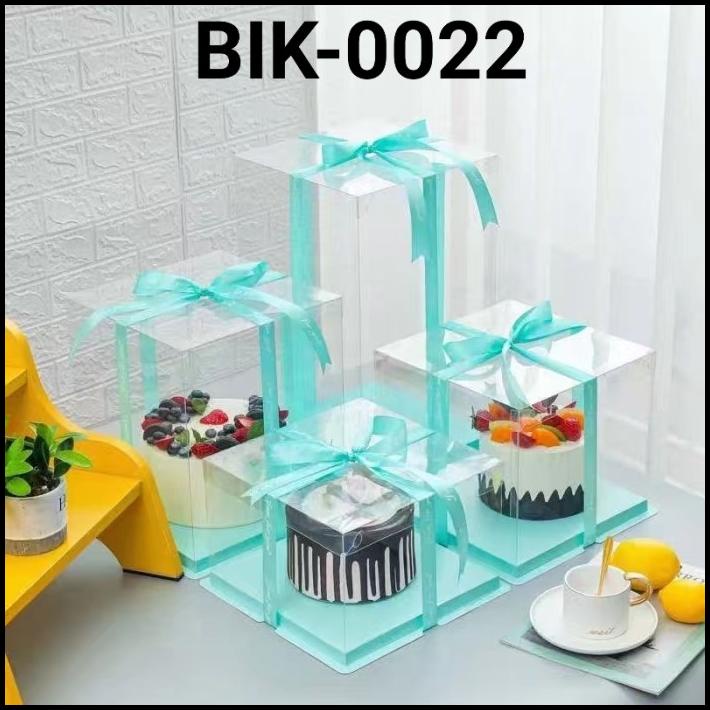 

DISKON BIK-0022 KOTAK DUS CAKE GLASS MIKA BOX KUE TRANSPARAN 22CM PUTIH EMAS