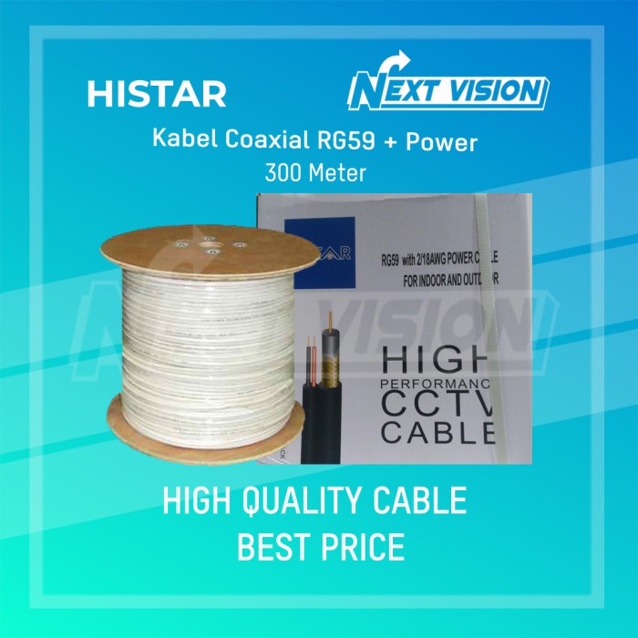 Kabel Coaxial Rg59 + Power Histar 300 Meter Promo Terbaru