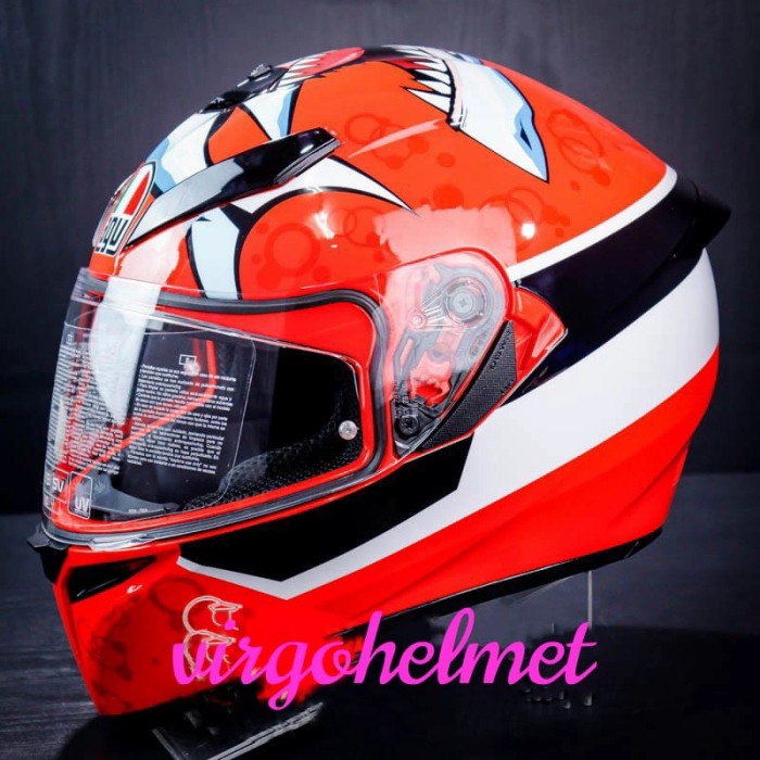 [New Ori] Agv Helm K3 Sv Multi Attack  White Red  Agv K3 Double Vis Bisa Sameday