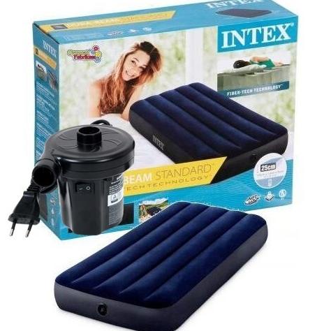 KASUR ANGIN INTEX DURABEAM BLUE SINGLE PLUS POMPA LISTRIK 64756