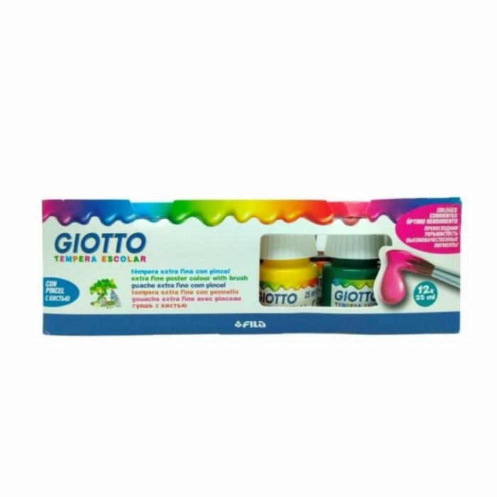 

Promo Giotto Tempera Paint 25 Ml Set 12 Warna Free Kuas Cat Poster Air Lukis