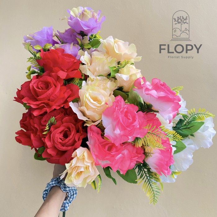 [10 Bunga] Bunga Mawar Keriting Jumbo X10 Artifisial / Mawar Plastik