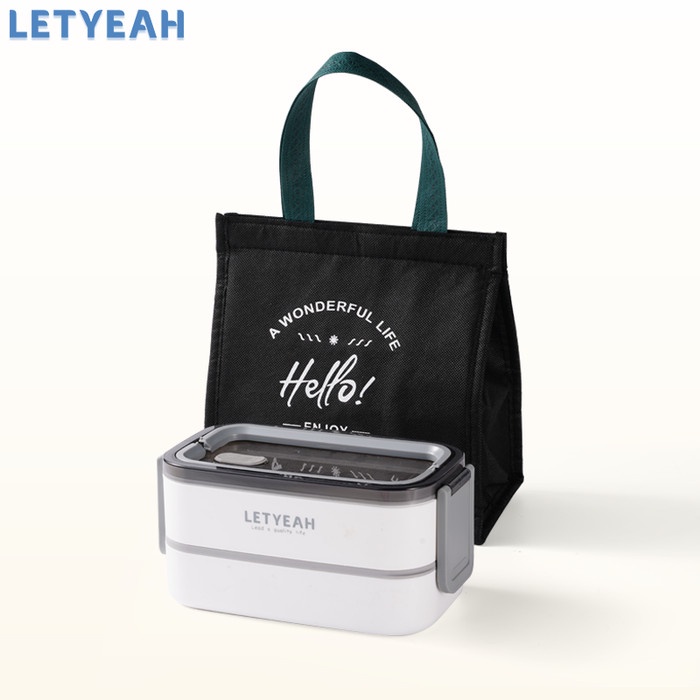 LETYEAH 1600ML KOTAK MAKAN LUNCH BOX ANTI TUMPAH TAHAN PANAS+TAS BEKAL