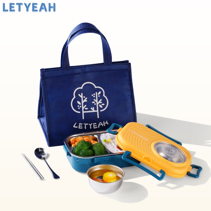 LETYEAH KOTAK MAKAN STAINLESS ANTI TUMPAH /1200ML LUNCH BOX+TAS BEKAL