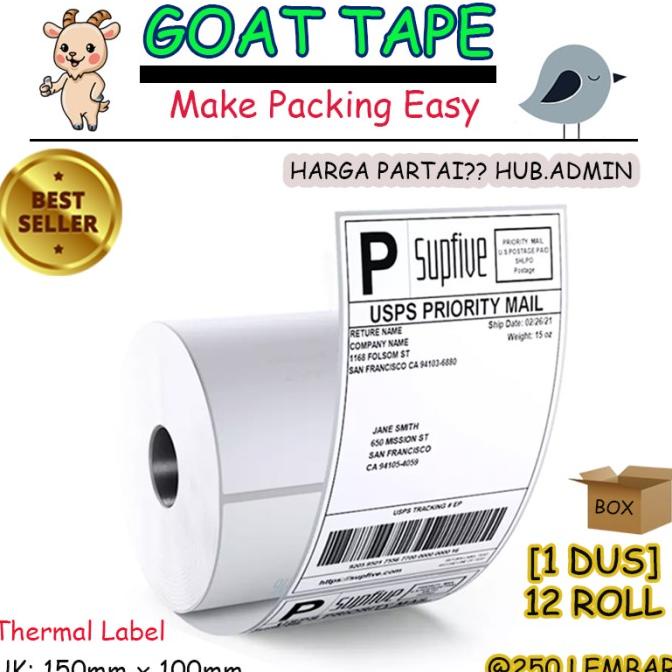 

Label Thermal Barcode Kertas Resi Roll A6 100x150mm isi 250 Pcs [BOX]