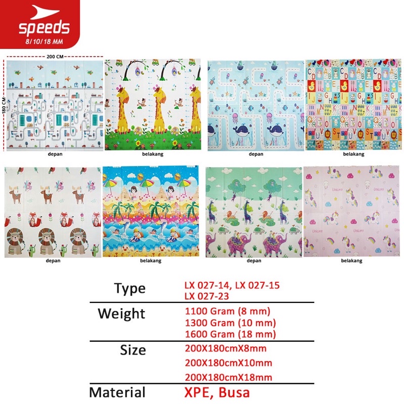 Speeds Karpet Lipat Playmat Bayi Karpet Bayi 180X200 Cm Matras Bayi Playmat Foam Lipat