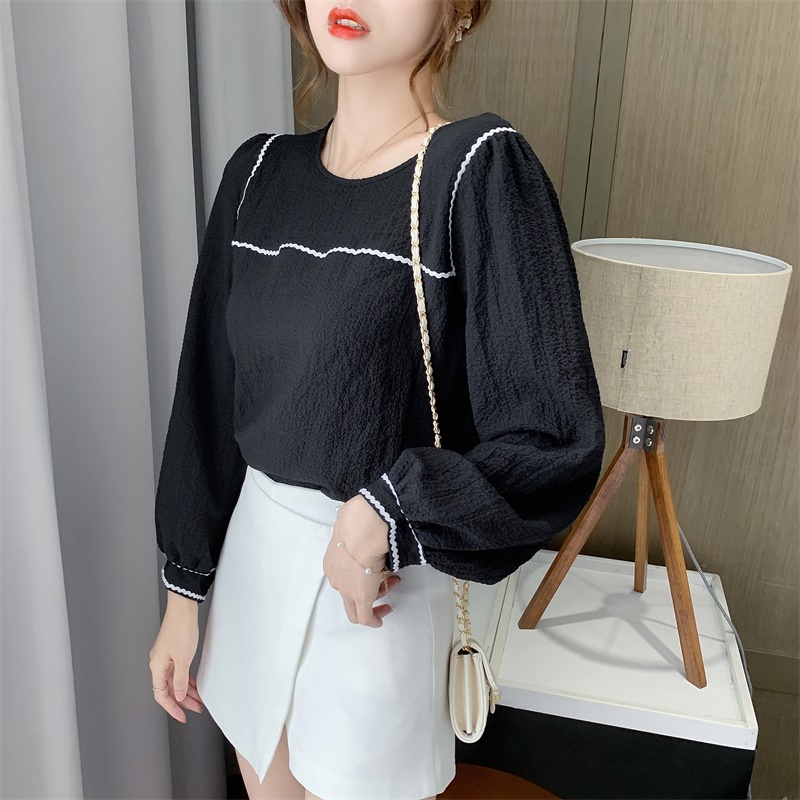 STYLISH MODERN 2021 Fashion Chiffon Blouse Korean Style Putih Hitam Lengan panjang Blus Wanita