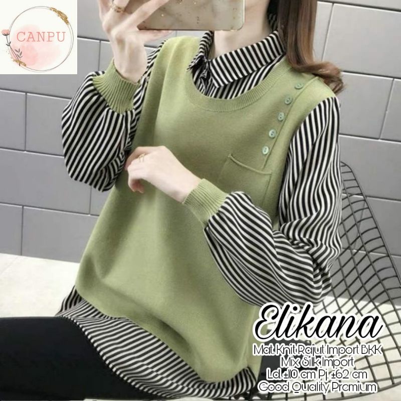 STYLISH MODERN Elikana blouse rajut import BKK mix silk lengan garis salur