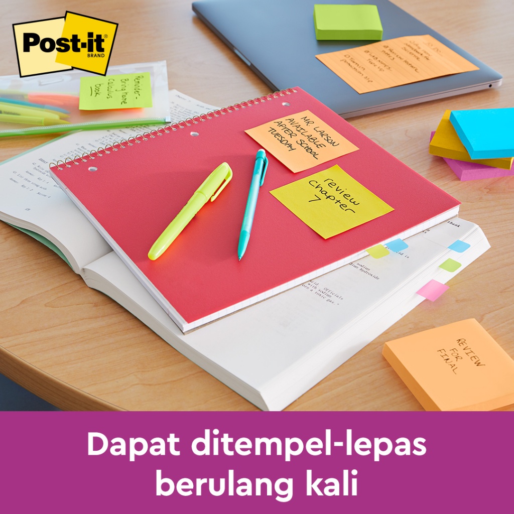 3M™ Post-it® Super Sticky, Notes, 2x Lebih merekat, 24 pads, 76x76 mm, Untuk ditempel di permukaan kertas