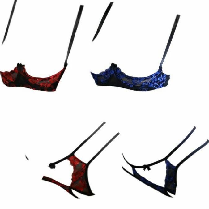 ACB309 - Bikini Bra Set Transparan Bra Kawat Open Cup Crotchless