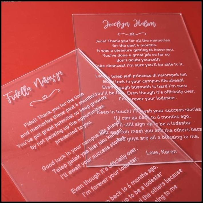 

DISKON KARTU AKRILIK ENGRAVED 15 X 10 CM, BISA CUSTOM !!!!!!!