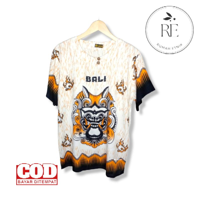 Baju kaos barong bali dasar putih/ baju pria wanita/ baju santai/ baju barong bali