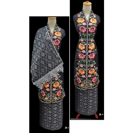 Bahan/ Bakal Baju Kurung Abaya Organza bordir suji Set songket selendang