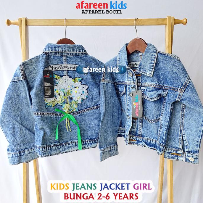 Jaket Anak Perempuan Jaket Jeans Anak Crop Bordir Bunga Premium