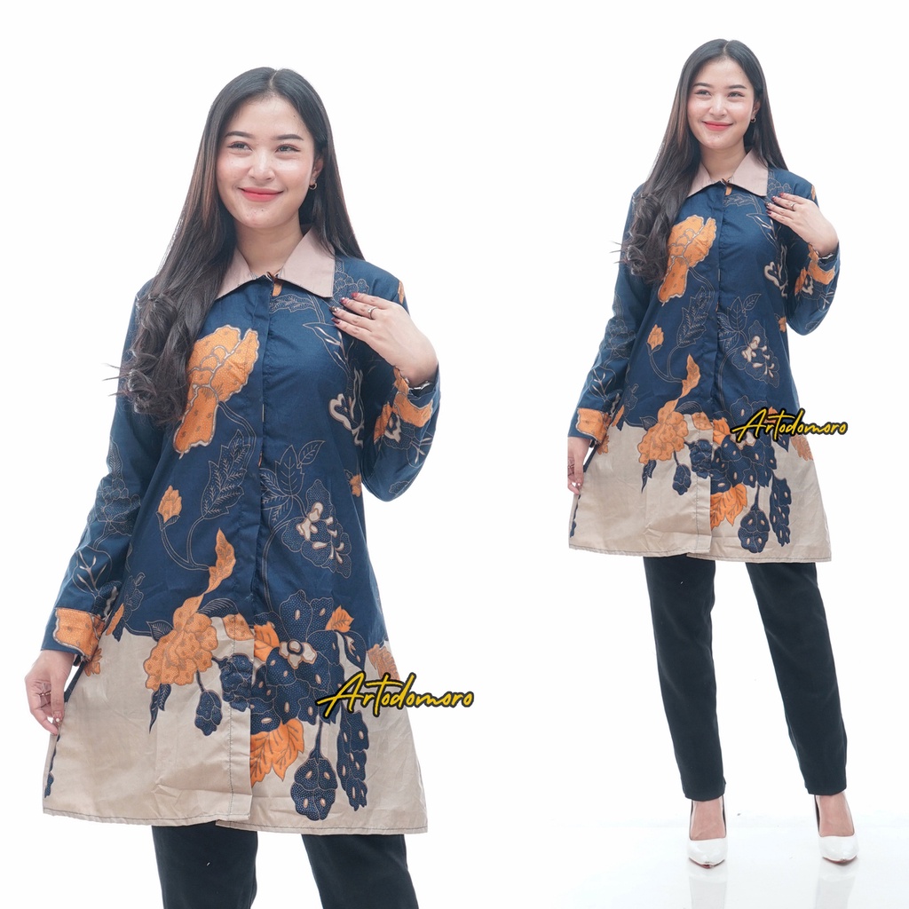Artodomoro Tunik Batik Wanita Motif Mawar Navy