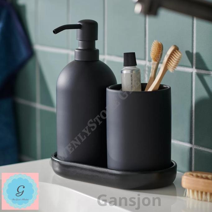 Set Dispenser sabun tempat sikat gigi dan wadah keramik kamar mandi