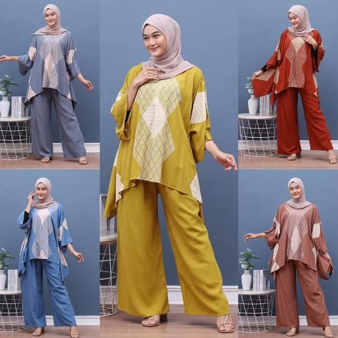 Setelan wanita kekinian jumbo daster set celana panjang wanita